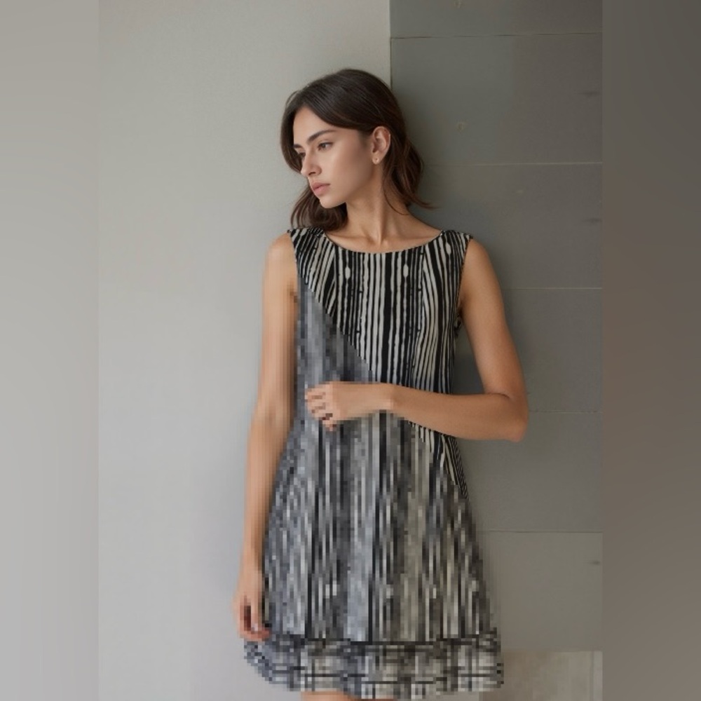 JOSEPH RIBKOFF Abstract Sleeveless Top Style Black White Striped Dress Size 10